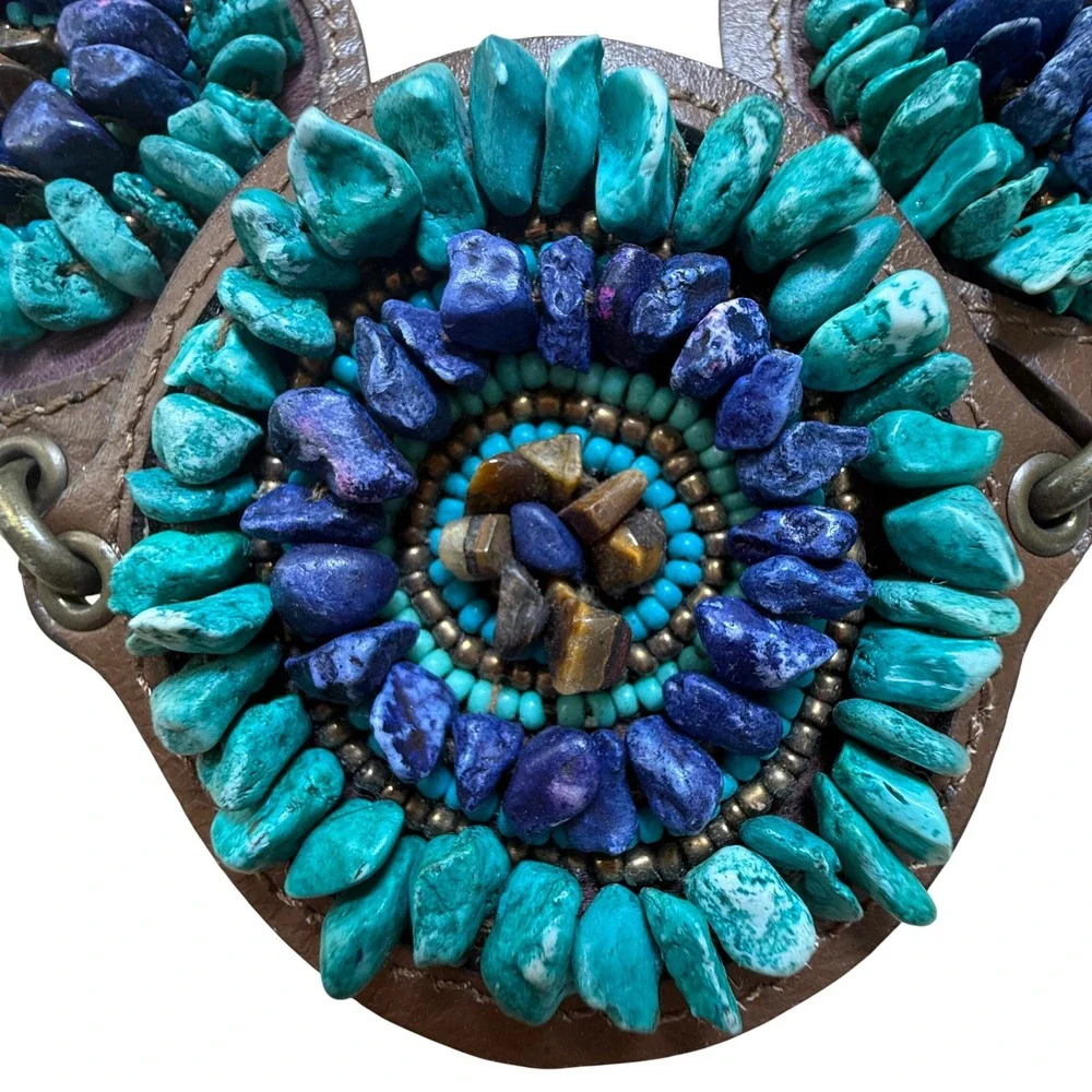 Chico's Stone Medallion Chain Belt Turquoise Purple Boho Western Statement - Picture 15 of 15